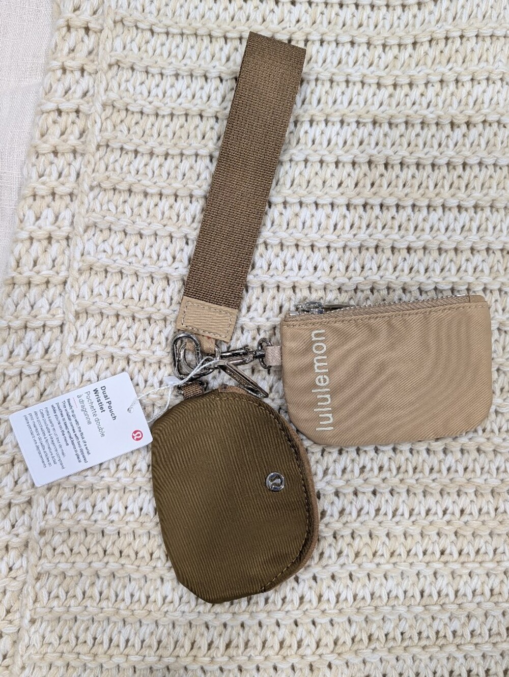 lululemon Brown Beige Dual Pouch Wristlet Nwt